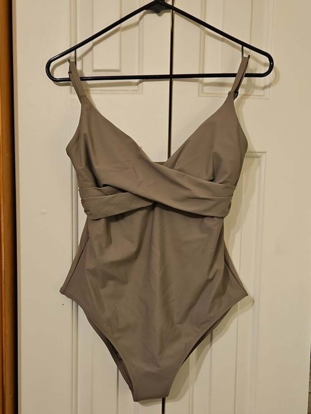 Calvin Klein Taupe-Gray Crossover One-Piece Swimsuit